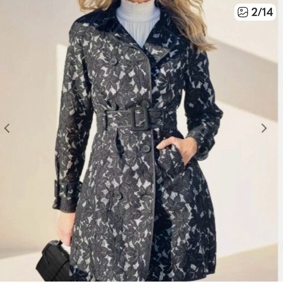 VENUS Jackets & Blazers - VENUS Vintage Black Lace Trench Coat